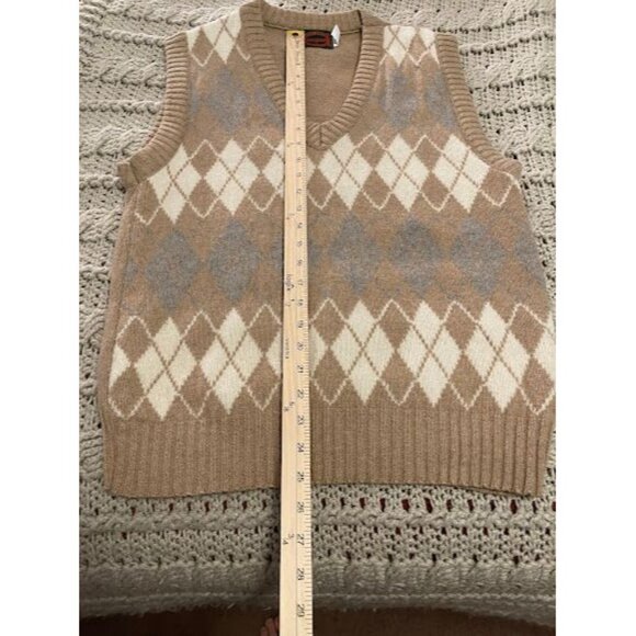 Vintage Royal Knight Argyle Knit Sweater Vest M‎ Wool & Acrylic Beige - Picture 6 of 12